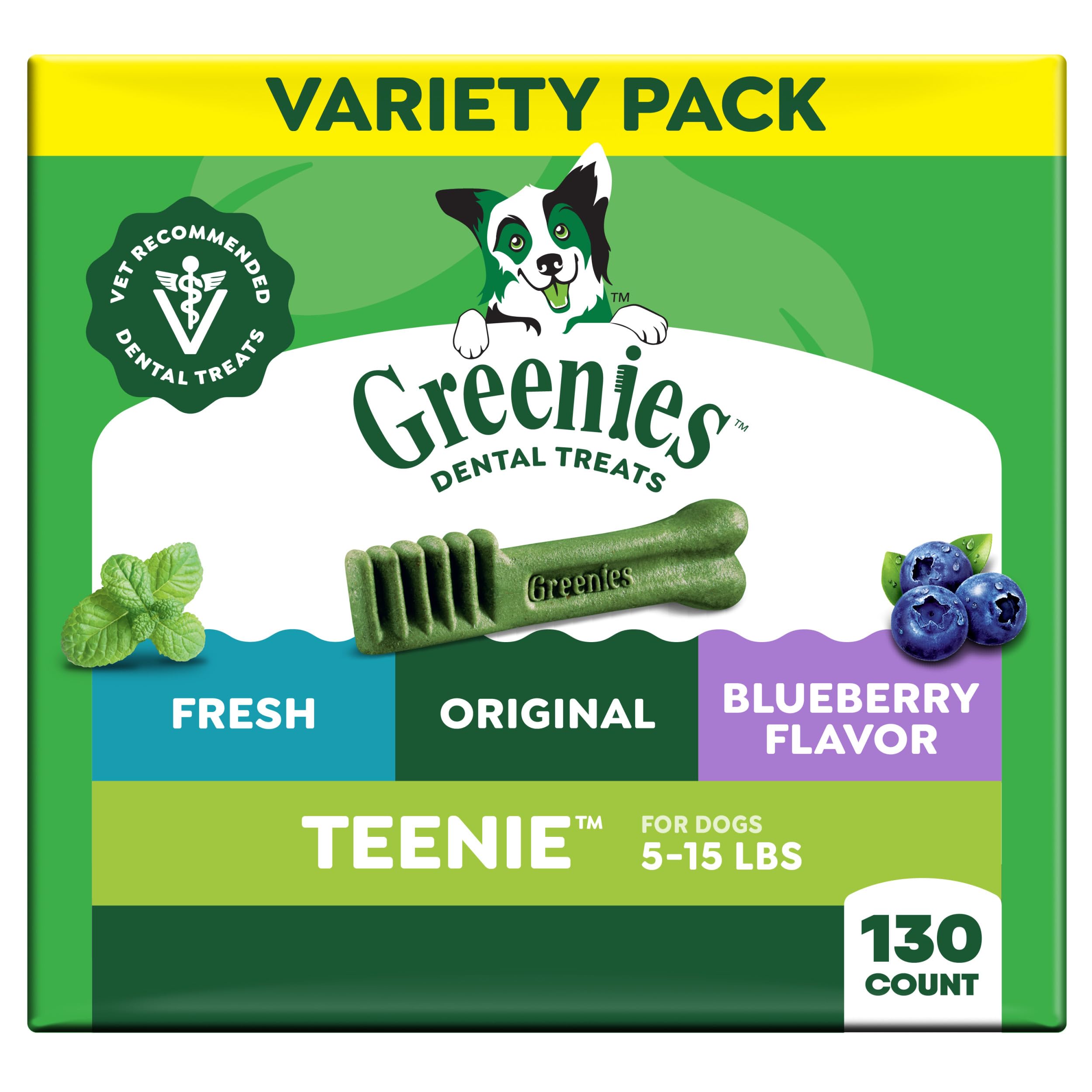 Greenies Teenie Dental Dog Treats, Mint, Original, &amp; Blueberry, 130 Count