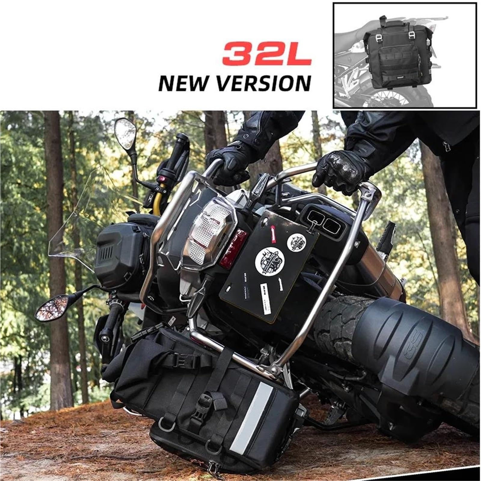 Bolsa Trasera Moto Universal Motocicleta Bolsa Lateral Doble Bolsa Sillín Impermeable 25L Bolsa Dura Motor con Placa Soporte 1 Unidad Liberación Rápida Bolsa sillín Motocicleta