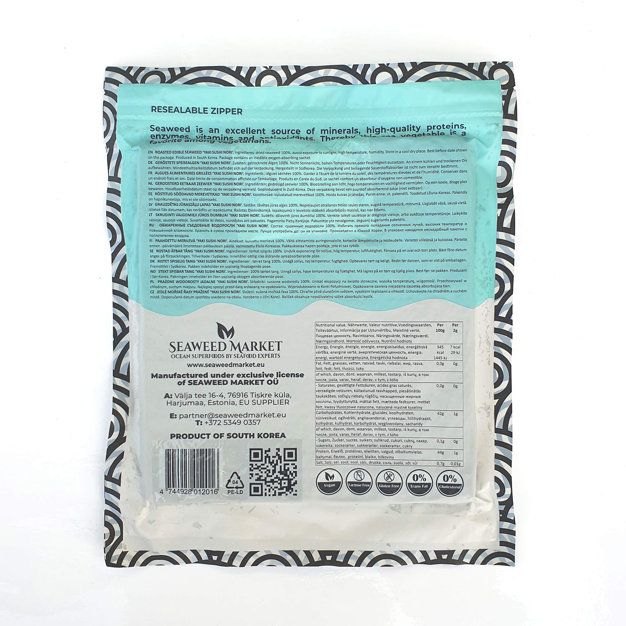 Nori Lot de 50 feuilles pleines de 140 g légèrement torréfiées