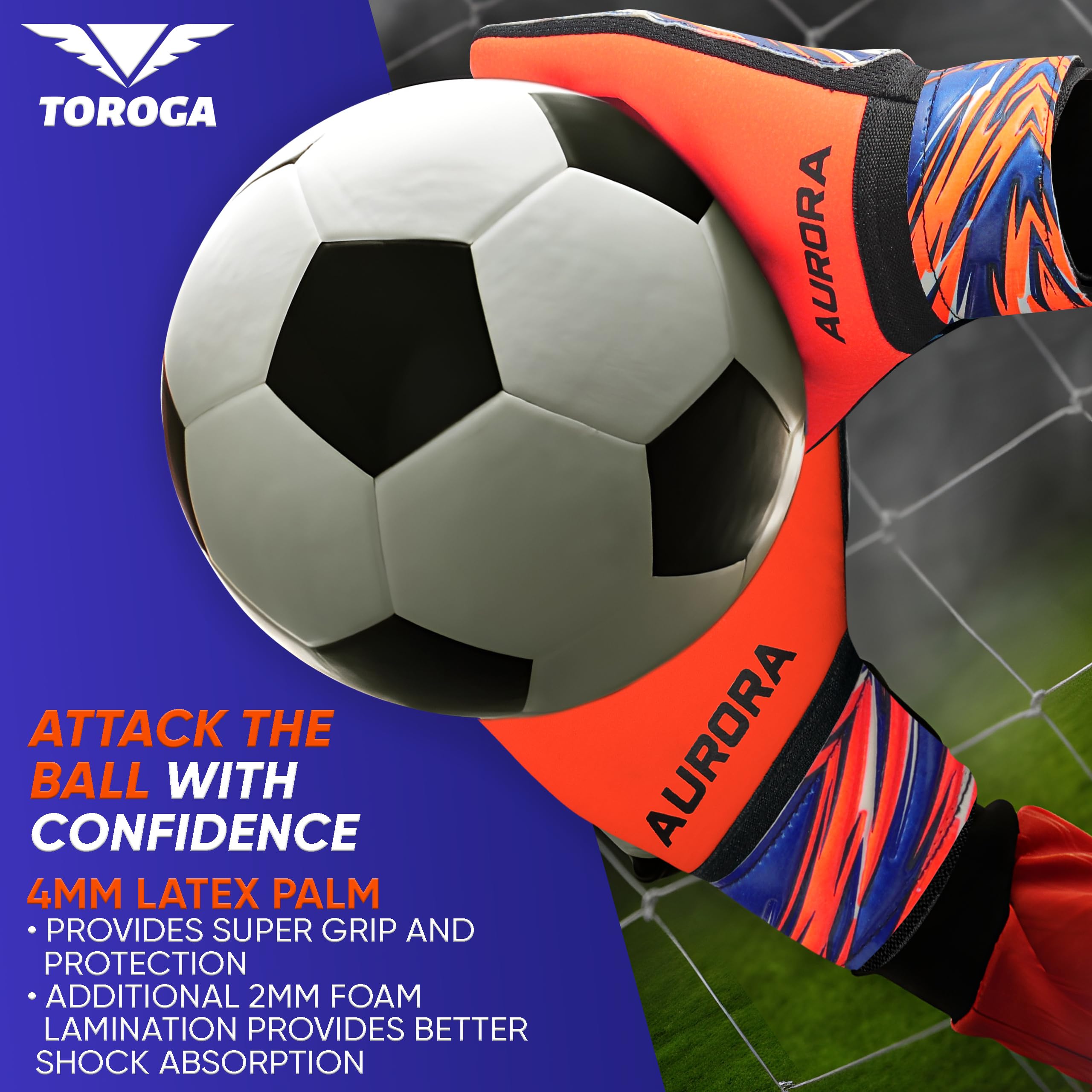 TOROGA Football Goalkeeper Gloves For Boys kids Children Youth Soccer Goalie Glove with Super Grip Palms (Orange, 2) - Image 4