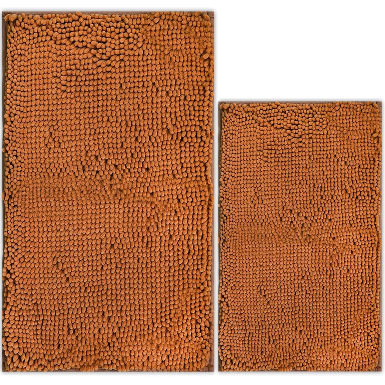 AINAHYVA Bathroom Rugs Chenille Bath mat 2 Piece Set, Super Absorbent, PVC Non Slip Backing, Bath mats for Bathroom, Plush Shaggy, Thick, Machine Washable, Bathtub, Shower, Toilet.(Champagne)