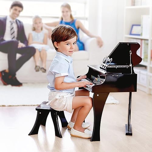 Miniatura 2 de Hape Happy Grand Piano Instrumento musical de madera para niños, negro, L: 19.7, W: 20.5, H: 23.6 pulgadas