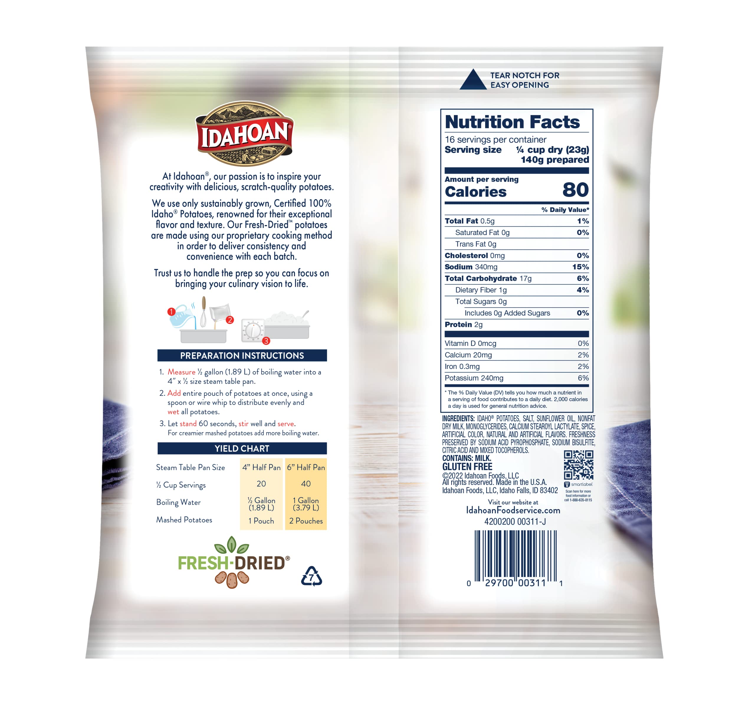 Idahoan CREAMY Classic Mashed Potatoes, 13 oz. Pouches (Pack of 24)