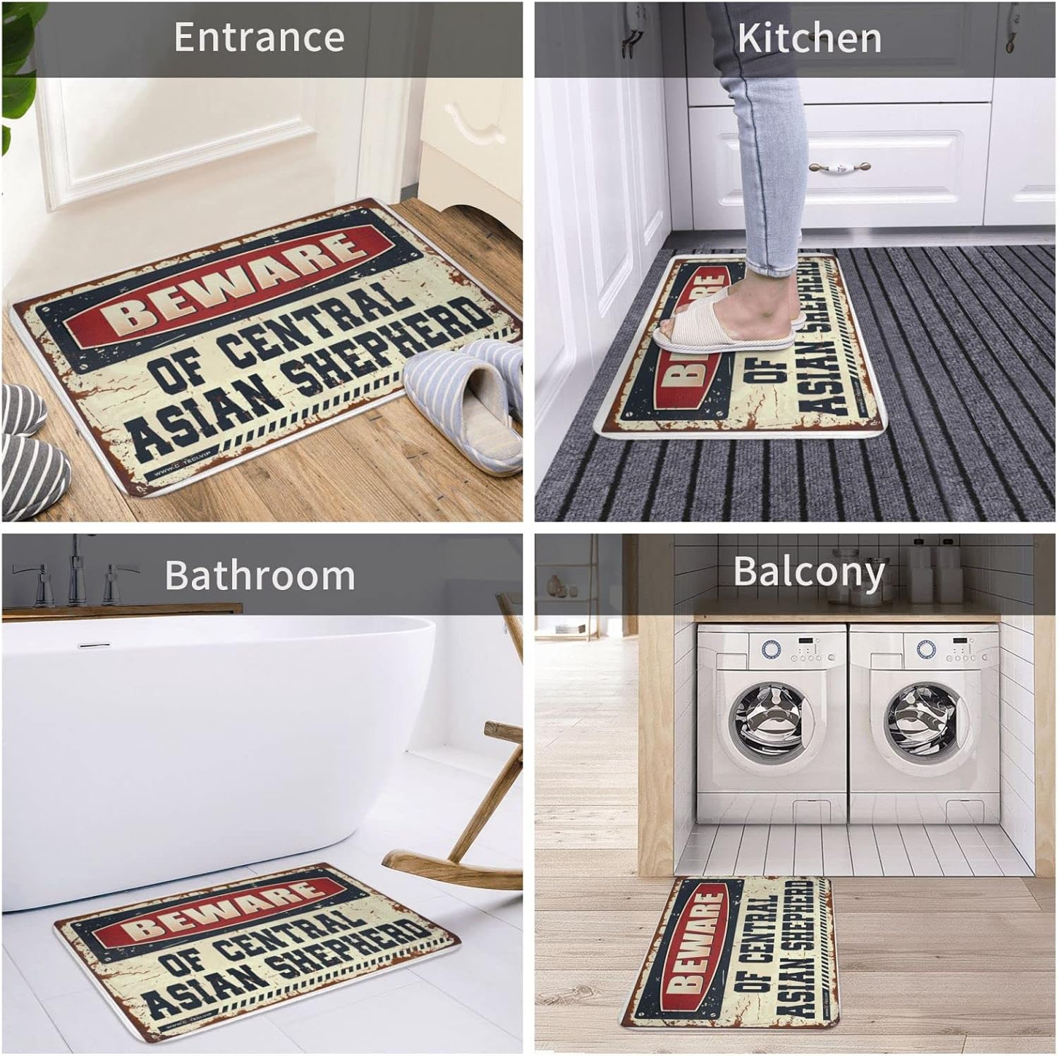Funny Entry Doormat Beware of Central Asian Shepherd Doormat Front Door Rug Outdoor Mat for Shoes By Door(65X90CM)