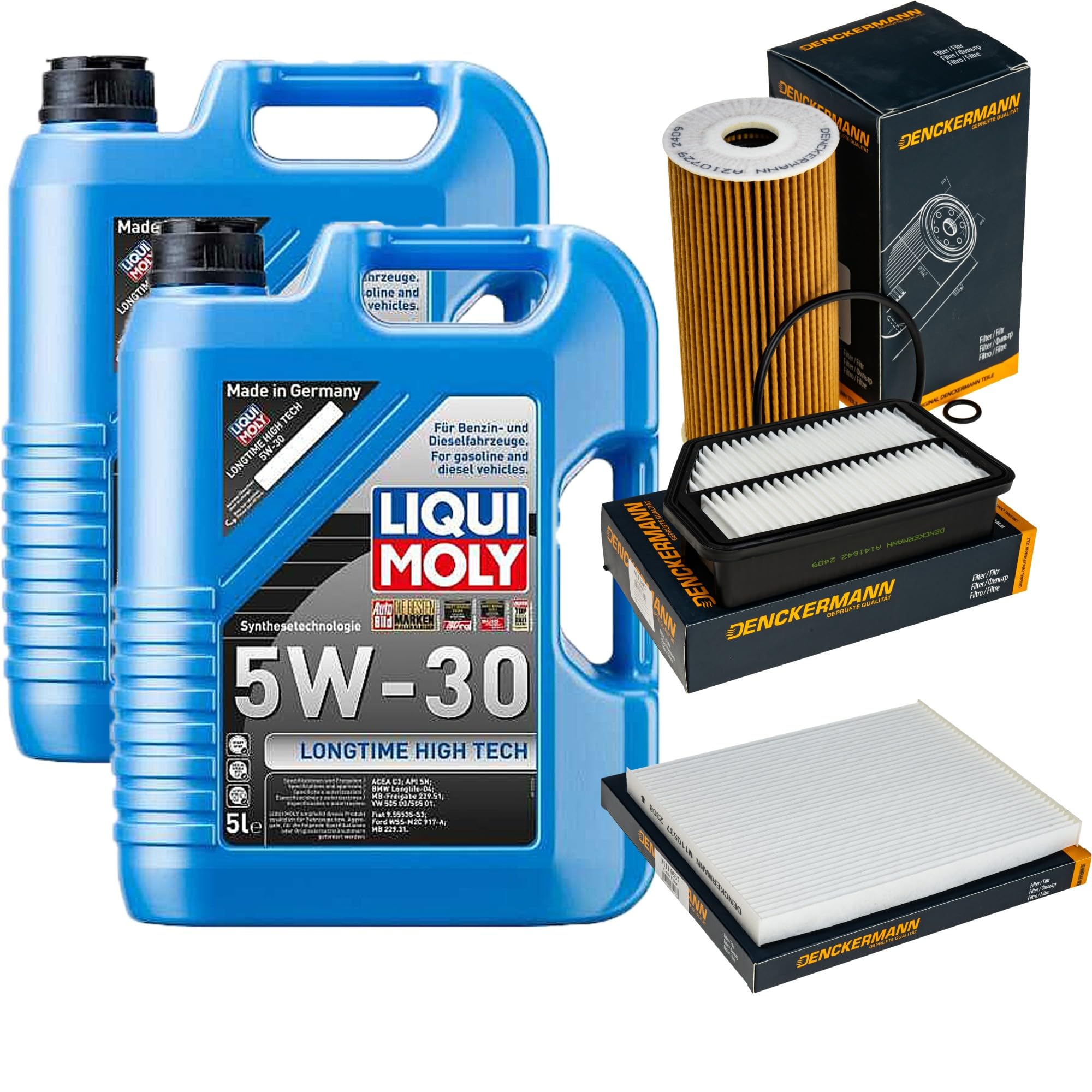 Inspektionspaket enthält 10 Liter Motoröl 5W-30 Longtime High Tech Ölfilter Luftfilter Innenraumfilter für Sportage SL 2.0 CRDi AWD IX35 LM