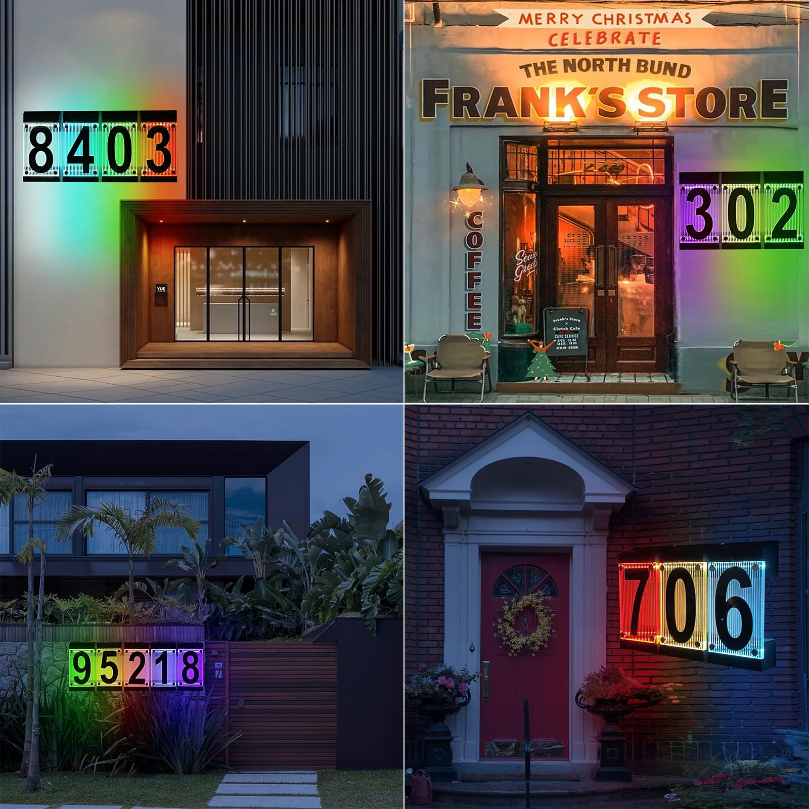 Solar-Hausnummern für draußen, 3D-Acryl-Zahlen, buntes Licht, Fernbedienung, Solar-Adressschild, beleuchtet, moderne Adressnummern, solarbetrieben für Hof Street (Nummer 6)