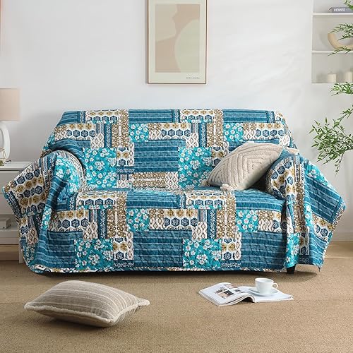 Vista 54 de Mybedsoul - Juego de edredón floral a cuadros color azul aguamarina de 3 piezas tamaño King, bohemio, de microfibra ligera, para todas