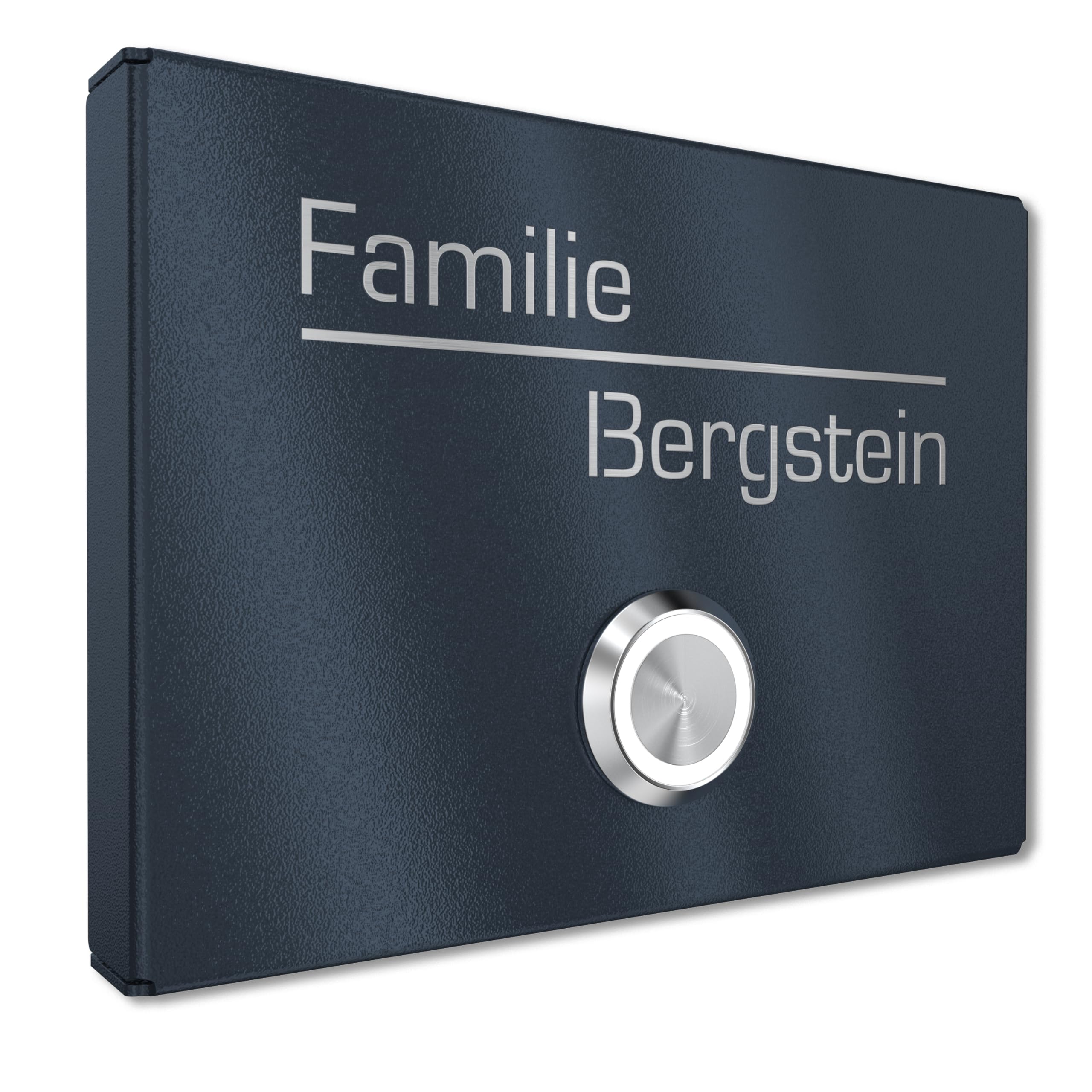 Aufputz Klingelschild aus V2A Edelstahl mit Gravur von Graviers Design – Pulverbeschichtet in RAL 7016 – LED Klingeltaster – Türklingel – Made in Germany