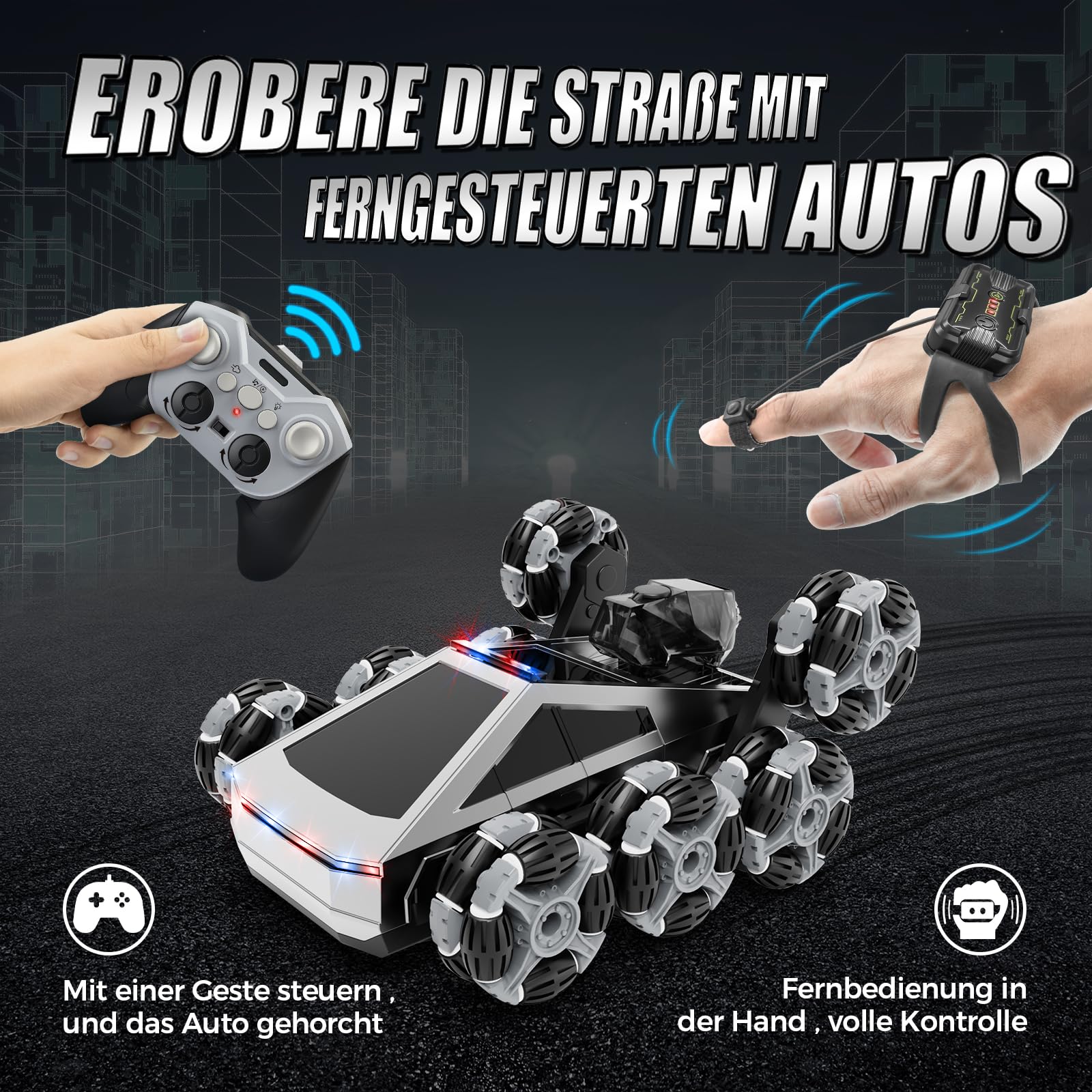 Ferngesteuertes Auto 8 Rad RC Stunt Car, 8WD RC Car, mit Handsteuerung & Fernbedienung, LED Licht Musik Sprühnebel, RC Car für Kinder 5 6 7 8 9 10 11 Jahre, geburtstagsgeschenk für Jungen und Mädchen