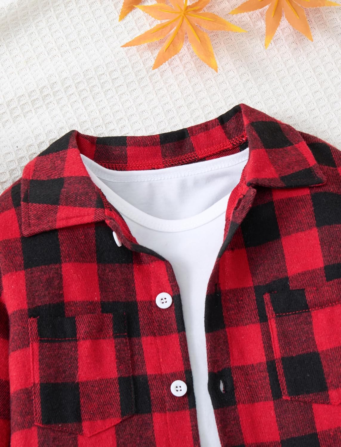 Boys Clothes 3Pcs Long Sleeve Flannel Plaid Shirt Tops Pants Sets Fall Winter Boys' Clothing Sets, Red, 11-12 Years - Image 5