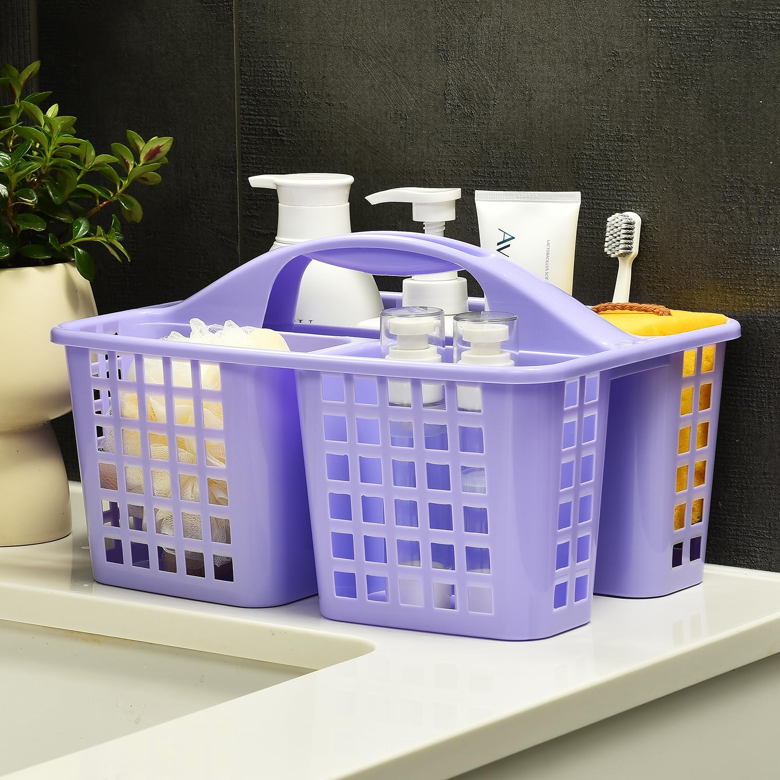Cesto Portaoggetti Grande ALINK Con Manico, In Plastica, 42x24x17 Cm, Per Doccia, Bagno, Auto, Cucina, Senza BPA, Grigio