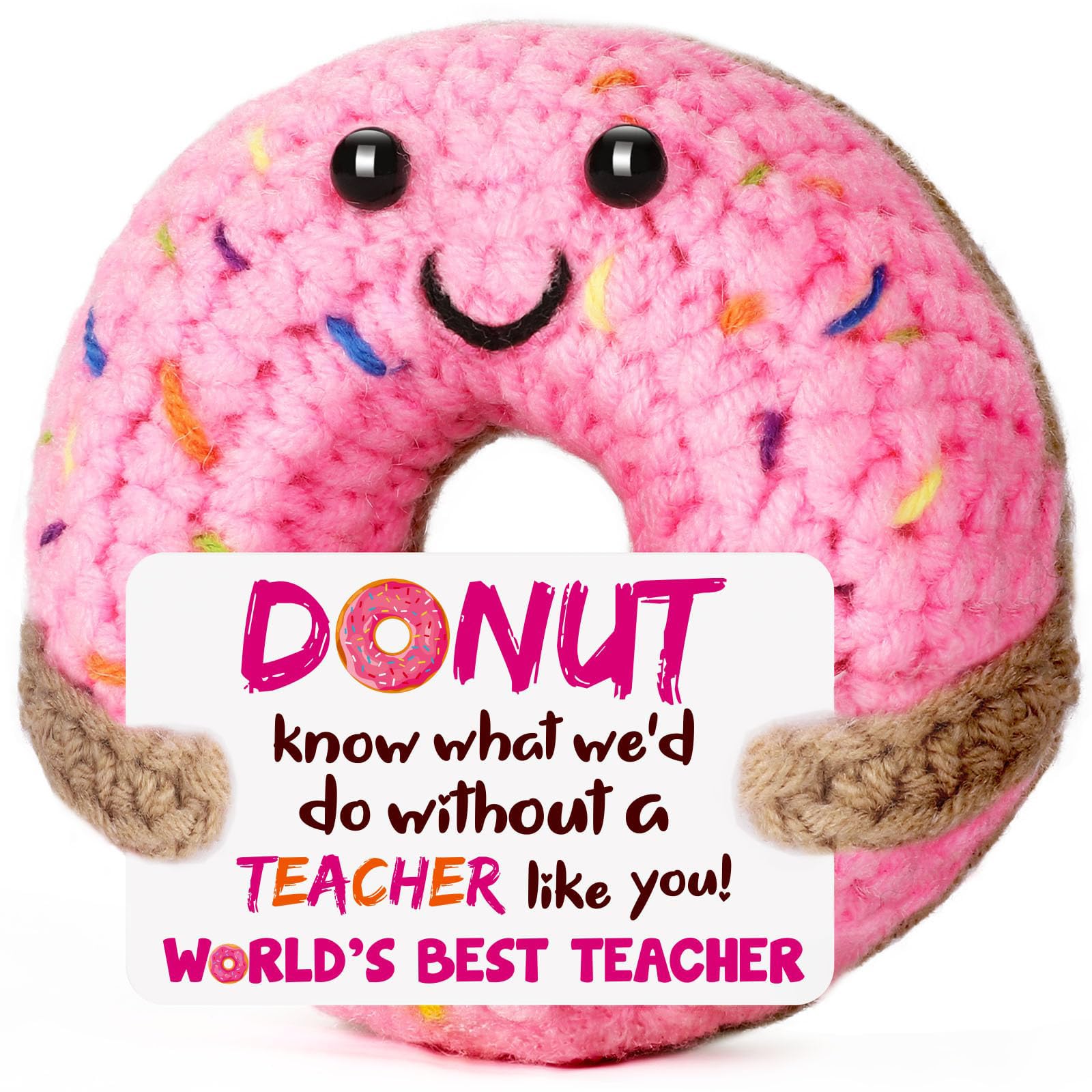 Yunvisty Teacher Gifts For Women, Graduation Season Teacher'S Day Retirement Gifts Emotional Support Crochet Donut βWorldβS Best Teacherβ for Women, Friends And Colleagues, Ready for Photo Moments