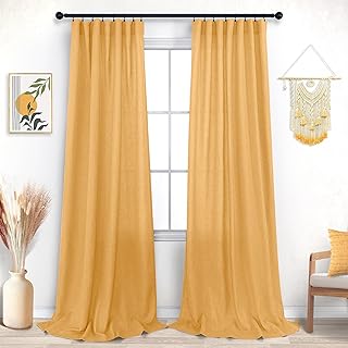 KOUFALL Yellow Linen Curtains 84 Inch Length for Bedroom Dining Room Rod...