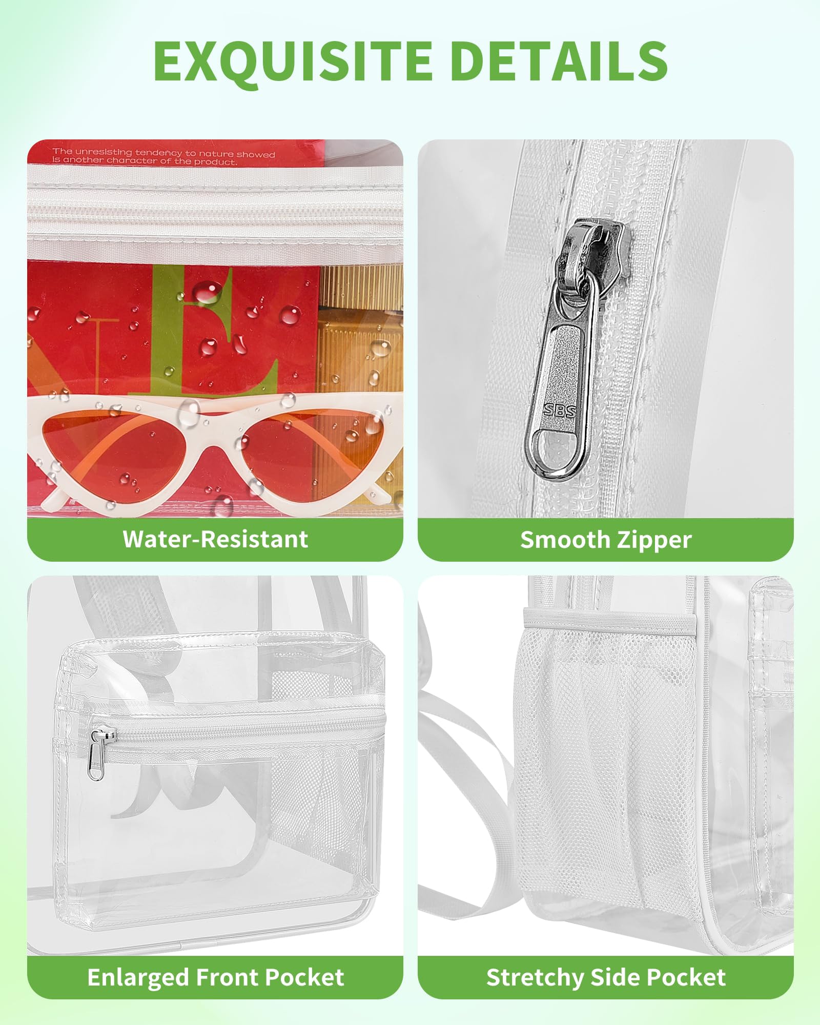 MAY TREE Clear Backpack for Stadium Events, 12x11x5 Inches Small Clear Backpack for Concert Festival Sports Outdoor -