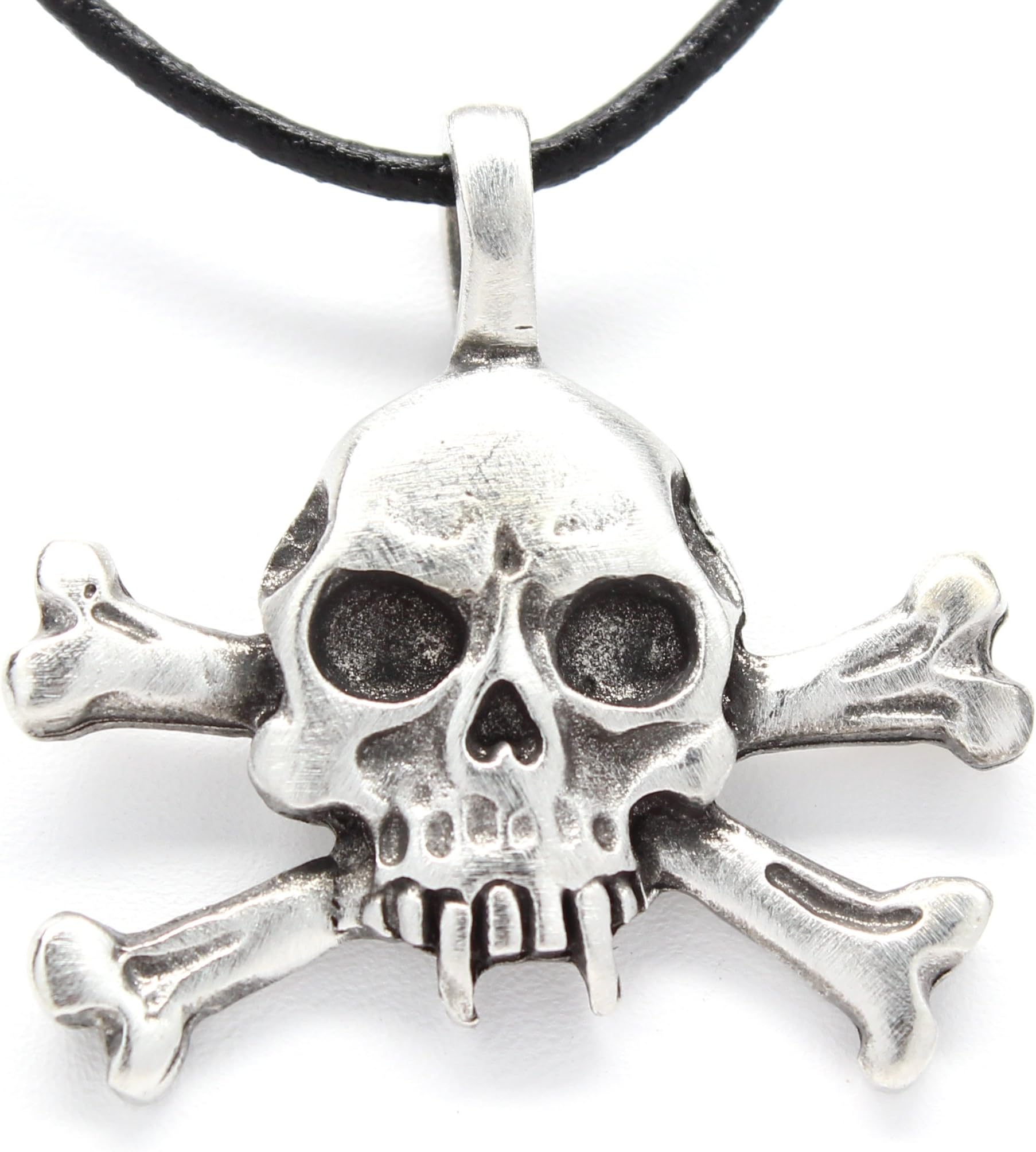 Trilogy JewelryPewter Skull and Crossbones Gothic Pirate Pendant on Leather Necklace, Pewter, No Gemstone