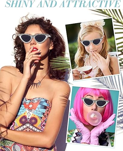 Miniatura 4 de Sieral 6 pares de lentes de sol de ojo de gato con diamantes de imitación para despedida de soltera, gafas de sol retro brillantes para novia dama