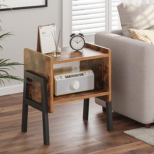 Miniatura 6 de TUTOTAK Nightstnd, juego de 2, mesas auxiliares apilables, mesa auxiliar, mesitas de noche con estante de almacenamiento abierto, dormitorio, sala