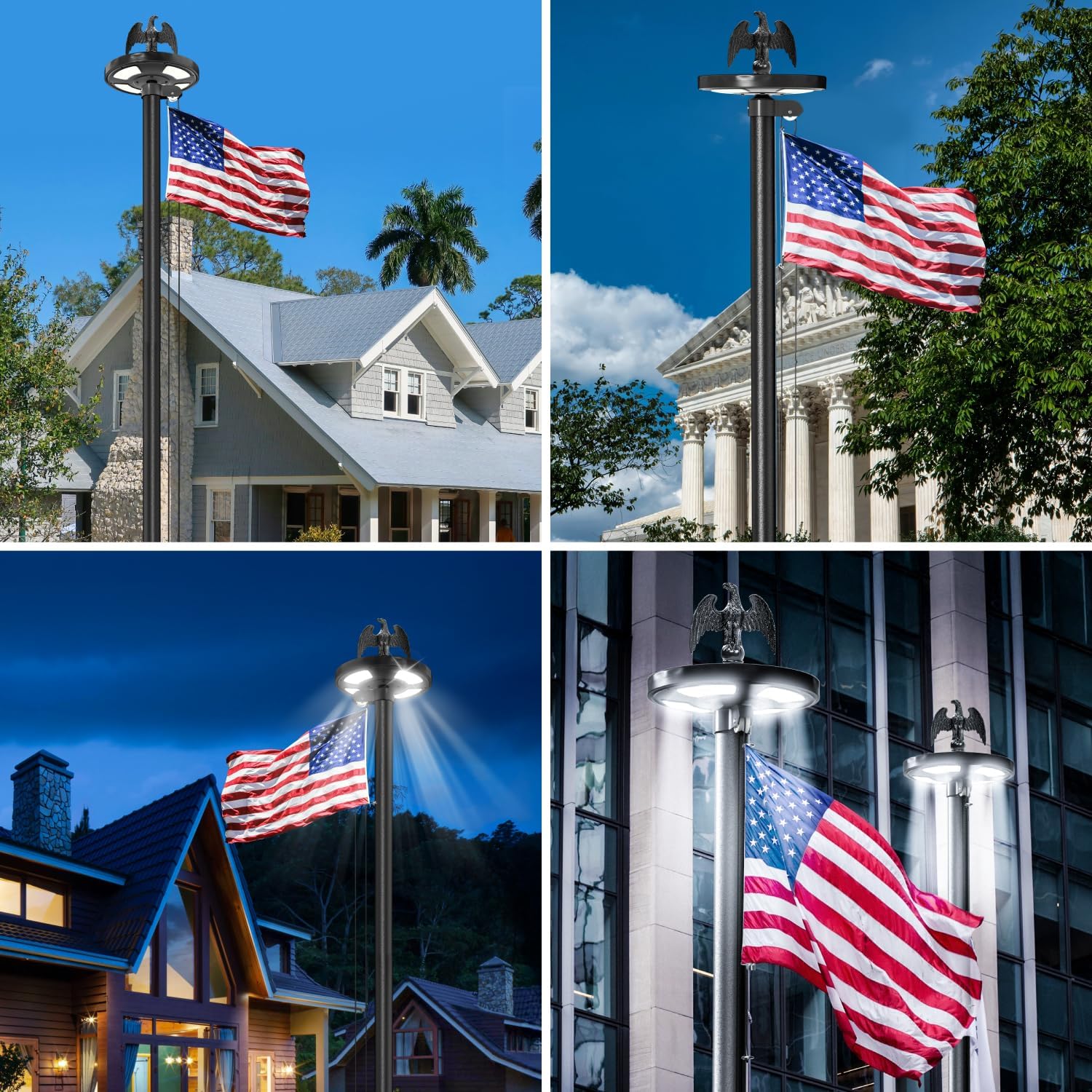 25 FT Heavy Duty Flag Pole with 144 LED Solar Light,12 Gauge Extra Thick Aluminum Flagpole for Outside House Powered and Flag Outdoor,Inground Flag Pole Kit for Residential Commercia (25FT with Light)