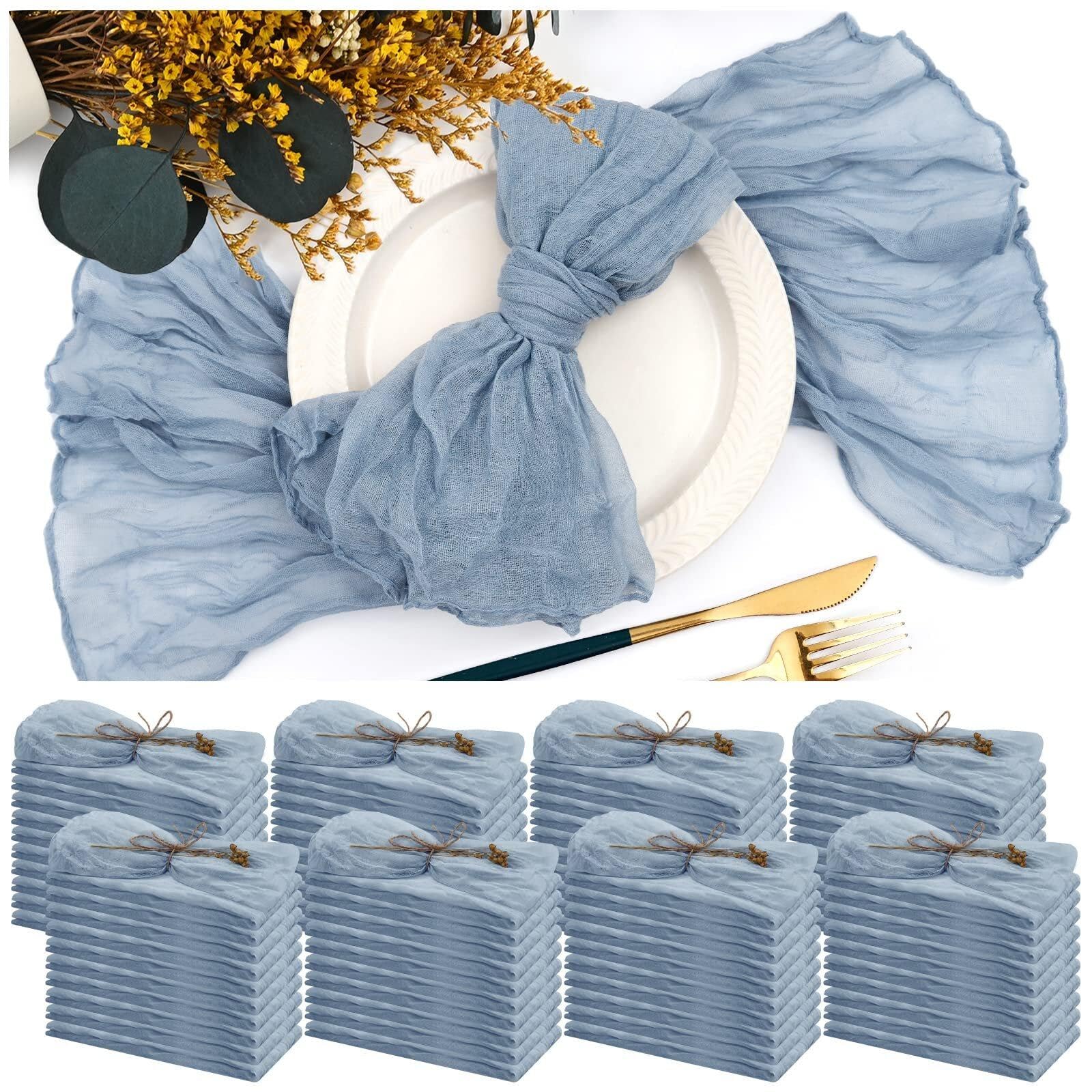 Hrippy Dusty Blue 10Pcs Gauze Table Napkins,Cheesecloth Gauze Napkins With Wrinkled Napkins Table Decor Dinner Towel For Wedding 50X50cm