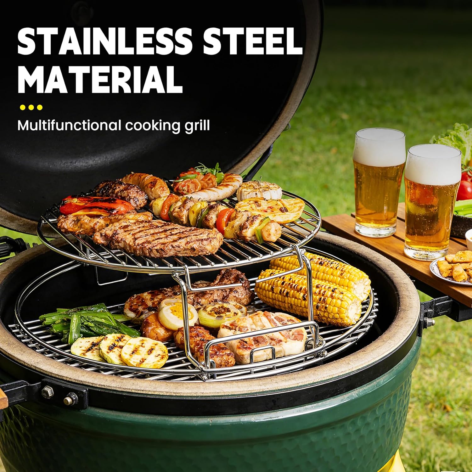 5 Piece Replacement Kit for Big Green Egg Large,BBQ Expander Rack Kit,Eggspander Rack for BGE 5 Piece Kit ConvEggtor Basket with Removable Cooking System