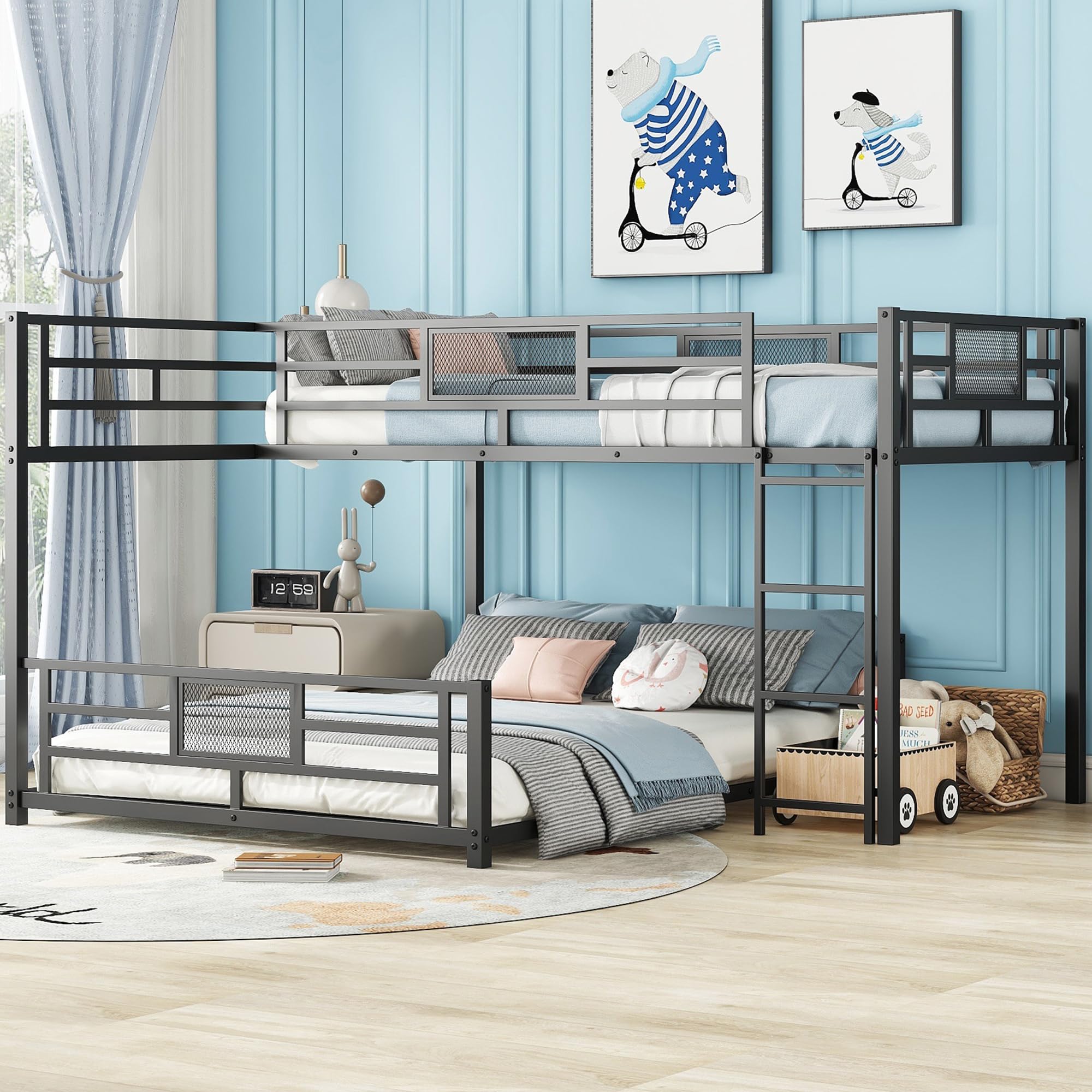 Snapklik.com : Heavy Duty Bunk Beds Twin Over Full Size, L-Shaped Bunk Bed