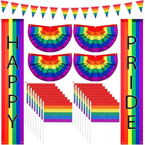 Newwiee 28 piezas de decoraciones de arco iris de orgullo gay, suministros para fiestas, 32 piezas, mantas textiles para mudanzas, 54 x 72 pulgadas,