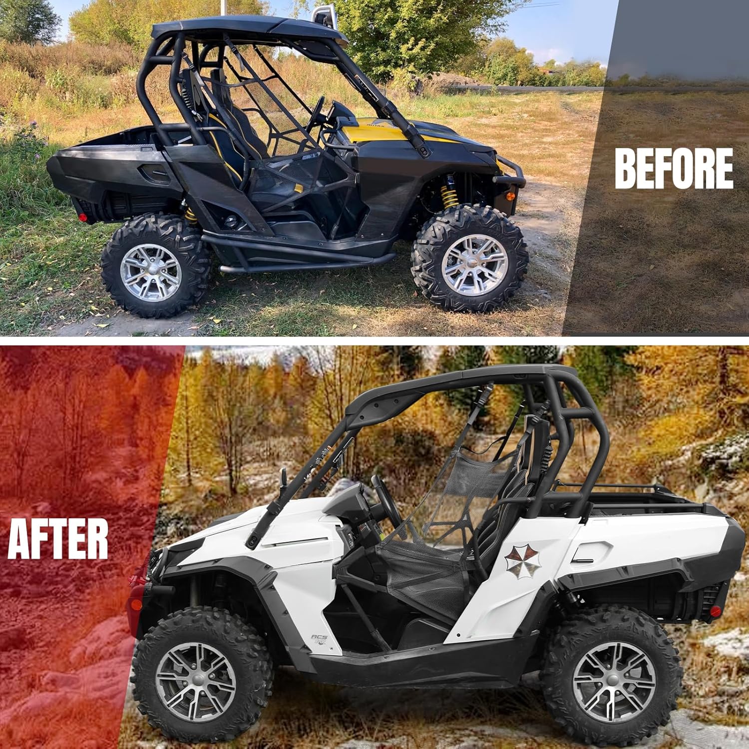A & UTV PRO Wide Fender Flares Kit for 2011-2020 Can Am Commander Accessories Max 1000 800 XXL Extended Mud Flaps Front Rear Brush Guards Replace OEM #715002451#715001013