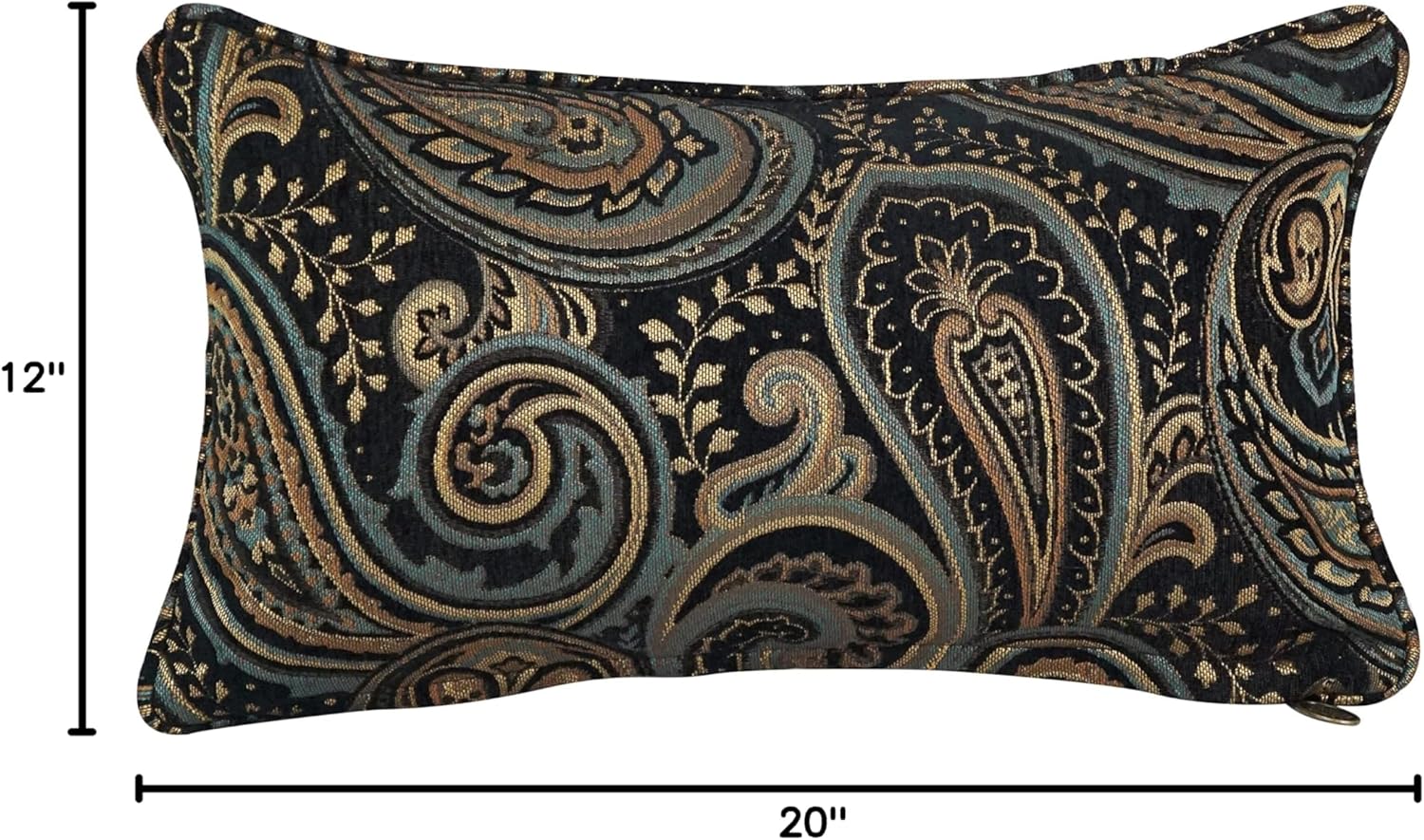Blazing Needles Corded Rectangular Jacquard Chenille Throw Pillow, 20" x 12", Black Paisley 2 Count