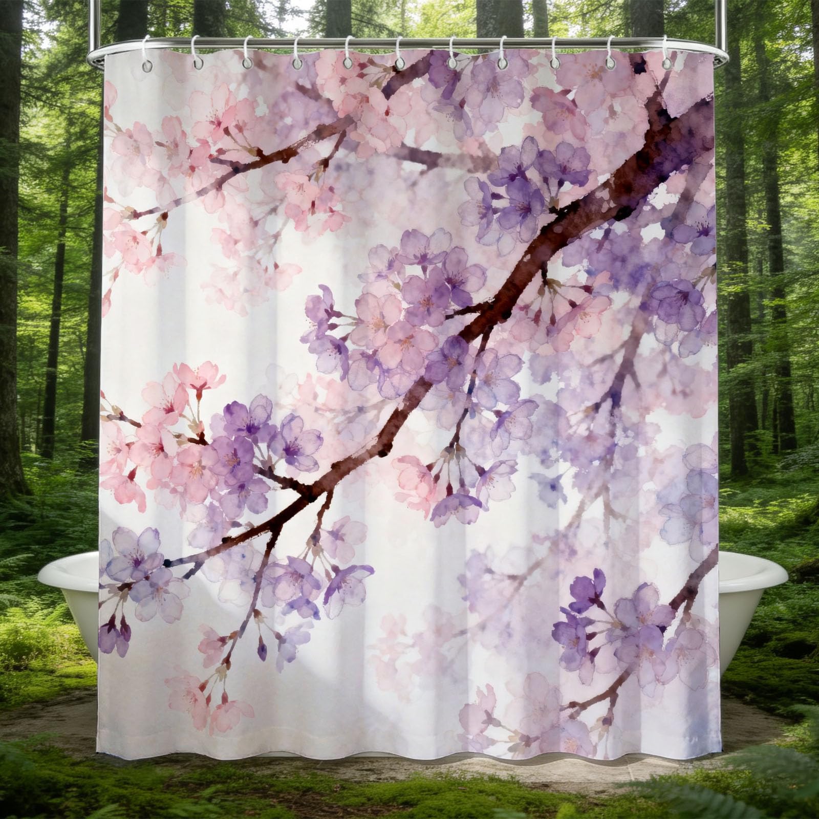 Hongduo 3D Watercolor Cherry Blossom Shower Curtain for Stalls Bathtubs Nature Scene Bathroom Decor Shower Curtain Set Polyester Fabric Waterproof 120x180cm/48X71 Inch with Hooks