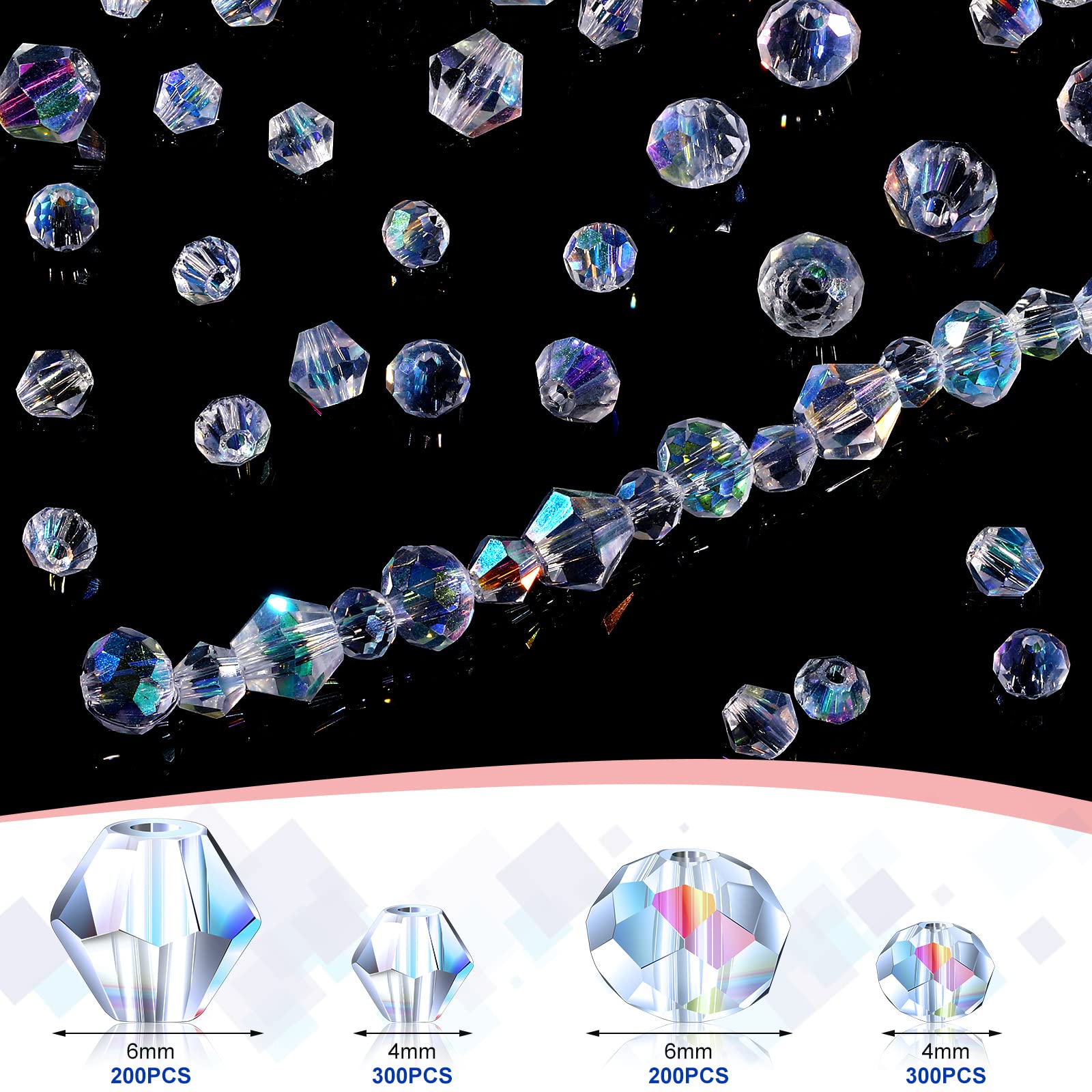 Sureio 1000 Pcs Crystal Beads for Jewelry Making Suncatcher Beads Faceted Bicone Loose Sparkly Briolette for Transparent Bracelets Necklace Earring Pendants DIY Crafts Chimes - Image 2