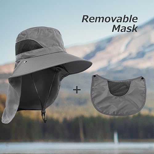 Miniatura 9 de Surblue Sombrero de protección solar UV con cubierta facial y solapa para el cuello, ala ancha, gorra de pesca para mujeres y hombres