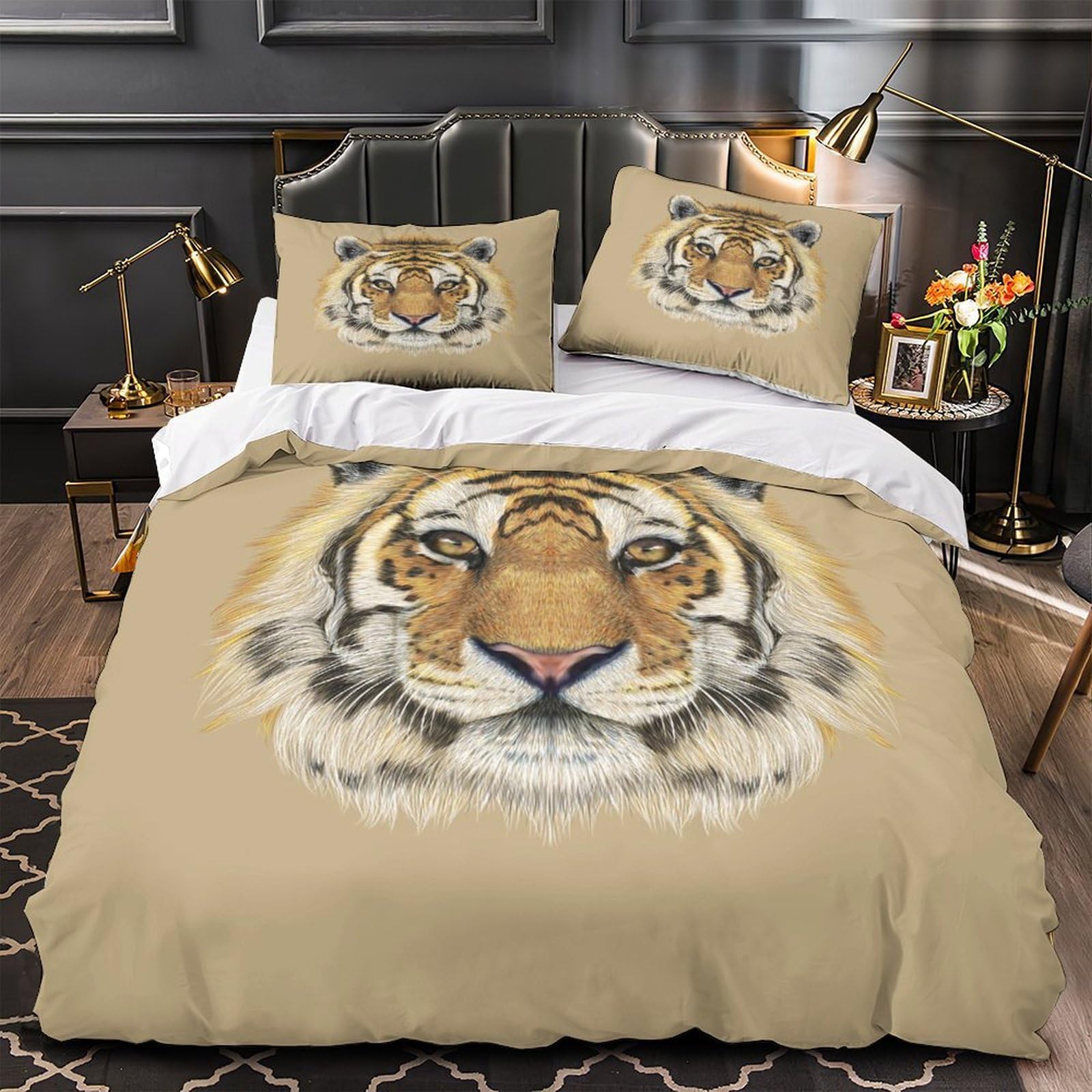 Housse de couette tigre 3D 200x200cm en microfibre avec taies
