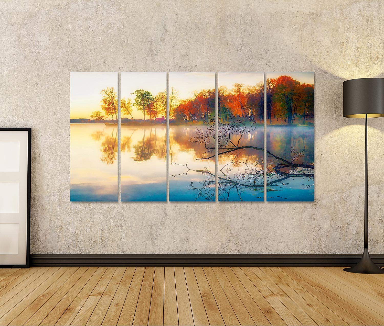islandburner Imagen sobre lienzo Hermoso caso Otoño Lake Landscape Scenery Sundown Best Trees Reflected Water Amazing Colors Vivid Shades Mural Sala de estar en casa Oficina Dormitorio Imágenes GKZV-5Px