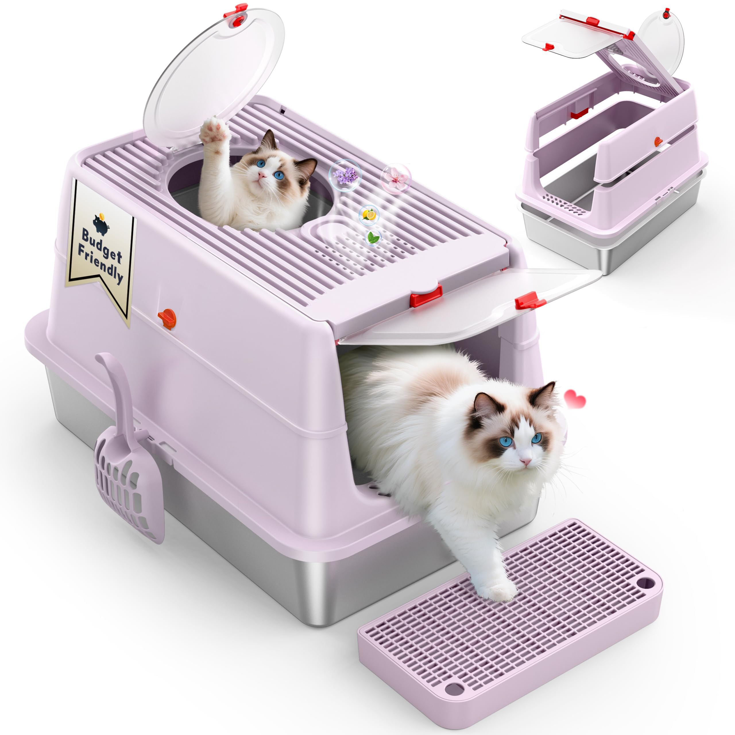 Litière pour chat fermée anti-odeur et étanche en métal