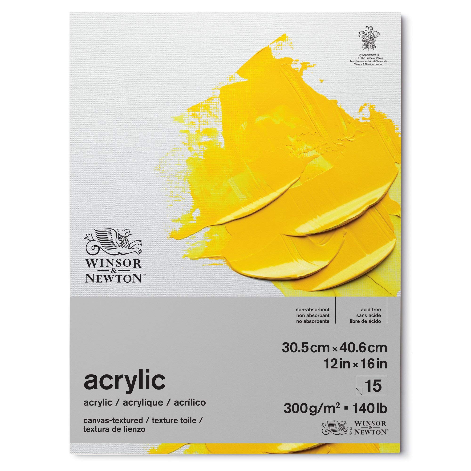 Winsor and Newton 6534003 Acrylic Pad, 15 Sheet, 12" x 16", Pack of 3, White