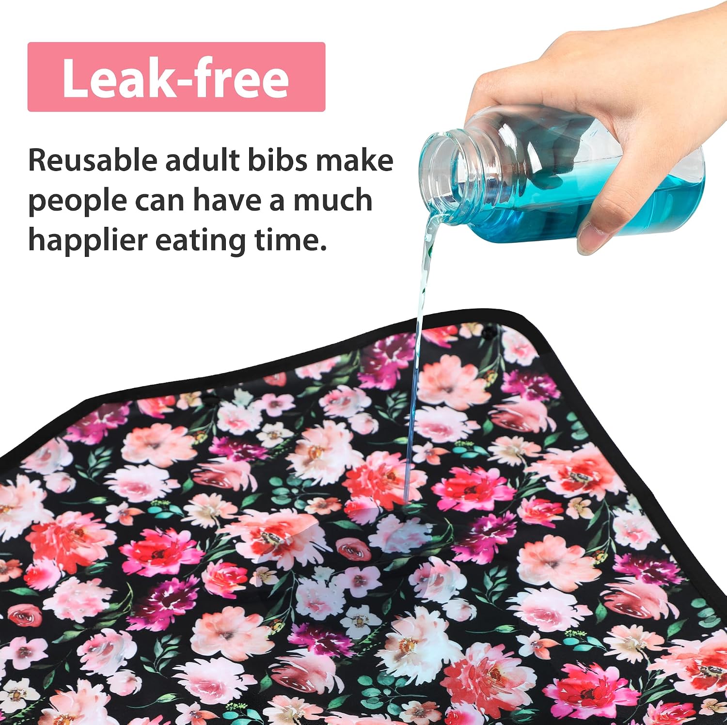 wegreeco Seniors Adult Bibs for Women Men Eating, Clothing Protectors for Adults Elderly, Washable Adult Dining Feeding Bibs with Crumb Catcher (Pink Flower, 2 Pack)