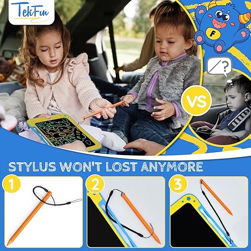Miniatura 7 de TEKFUN Regalos de juguetes para niños pequeños, tableta de escritura LCD de 8.5 pulgadas, tablero de garabatos para niños con calcomanías, tableta
