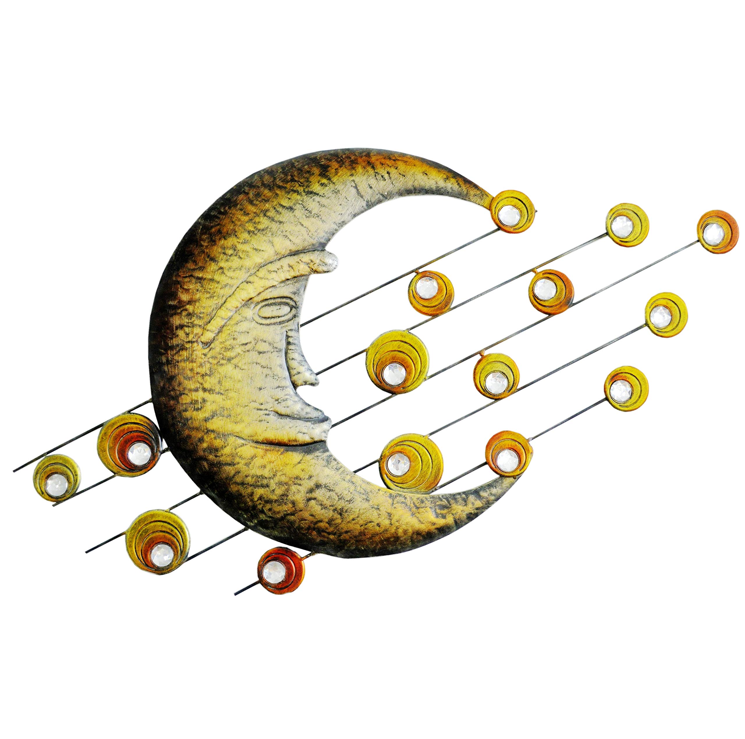 Yun&Lin Crafts Metal Wall Art with Sleeping Moon Face Stars Home Wall Sculpture with Transparent Acrylic Home Decor 35.6"x19.6", Metal Home Wall Art for Large Indoor and Outdoor Metal Wall Decor