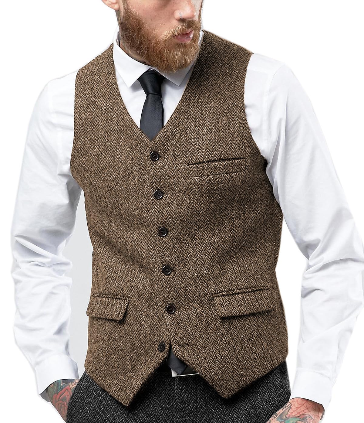 Tuikayoo Męski strój w jodełkę tweed w stylu vintage, kamizelka, wełna, smukły krój, na bal absolwentów