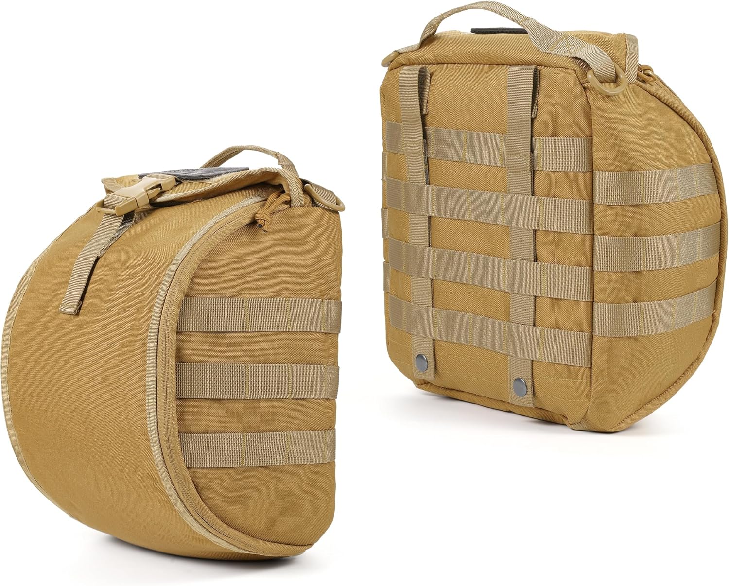 FRTKK Tactical Helmet Bag Pack, Military Molle Pouch Multi-Purpose Carrying Storage Bag Include USA Flag Patch and 2 PCS Molle Straps for Sports Hunting Shooting Combat Helmets (Tan)