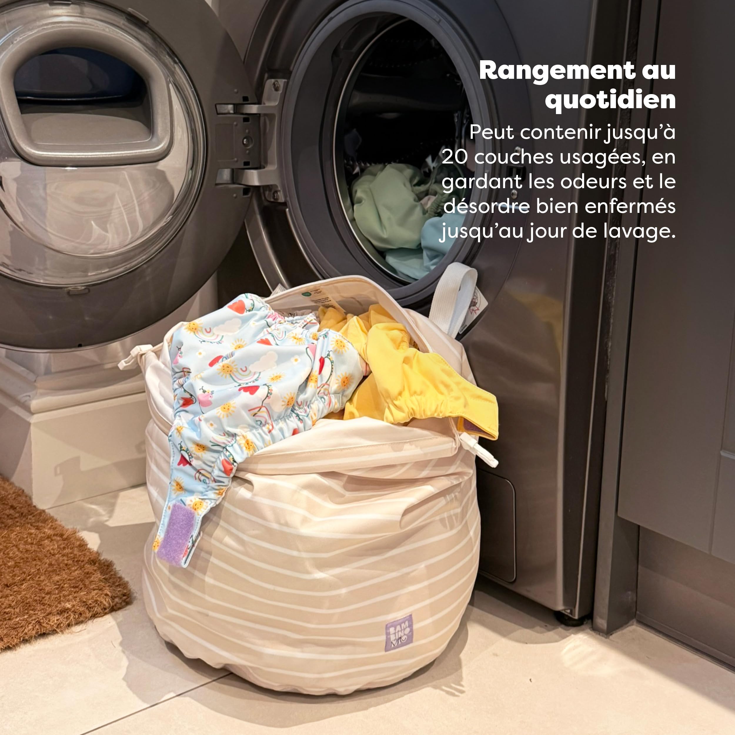 Bambino Mio, Sac à Couches pour la Maison (Rayures ÉLÉGANTES) - Grande Taille, étanche, Rangement Couches lavables