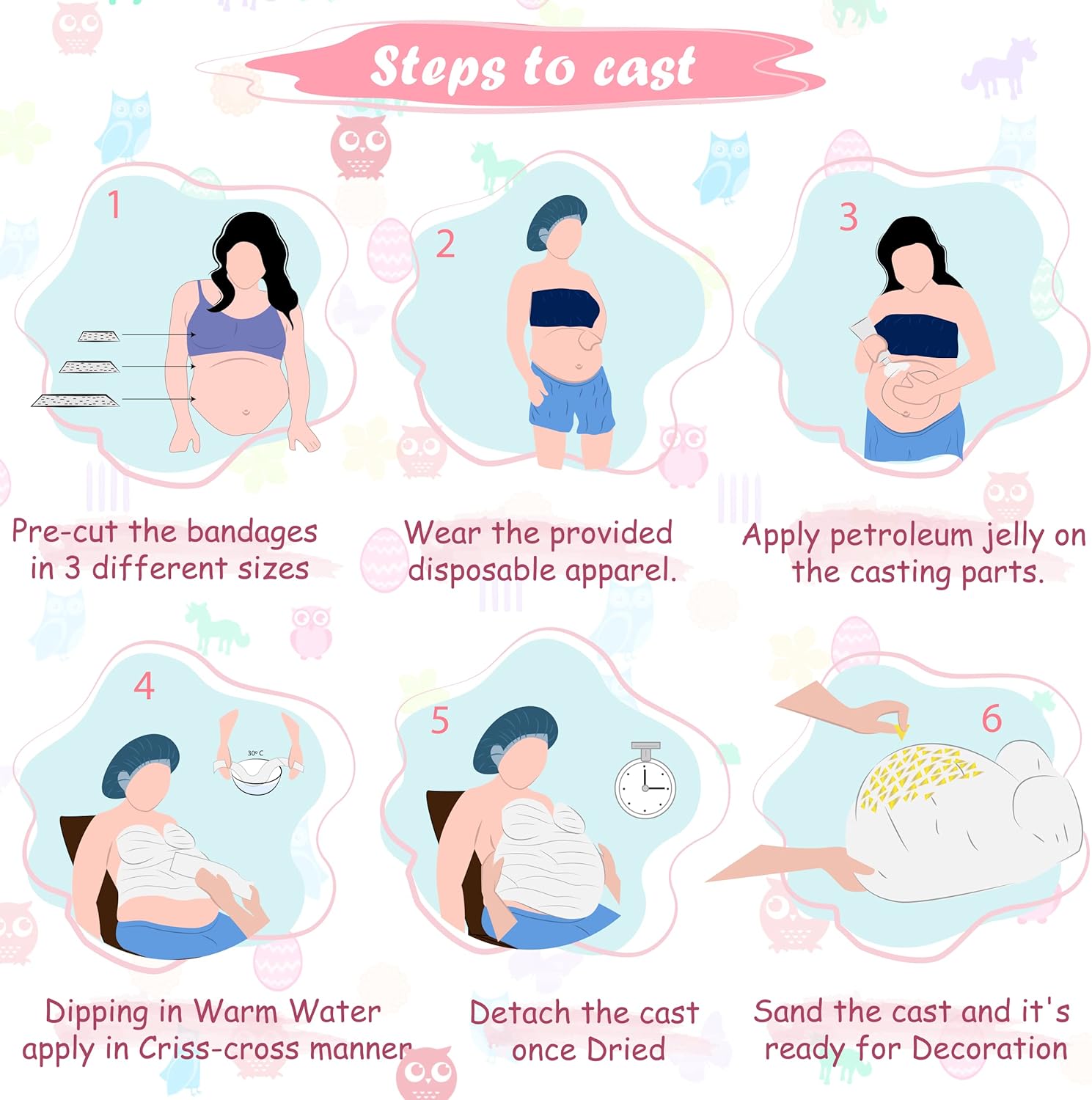 Crawl Story Belly Casting Kit for Pregnant Women | DIY Keepsake with Plaster Cloth Roll, 550 Acrylic Mirrors, Rhinestone Crystals & Hanging Hardware | Baby Shower Gift, Gold Mirror Casting Kit