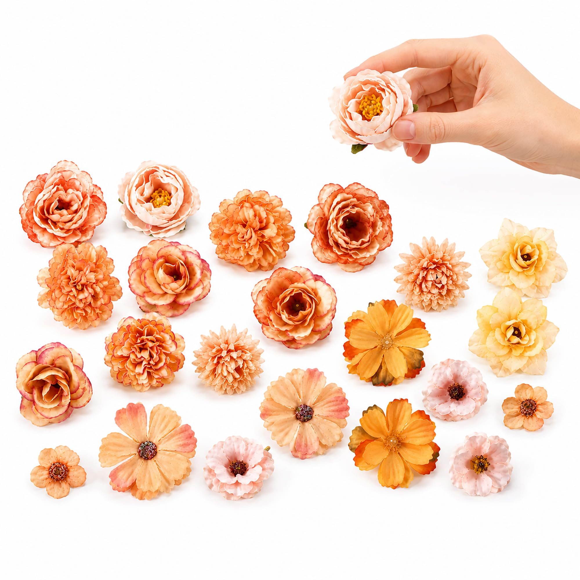ZALAOR 20 Pcs Orange Artificial Flower Heads - 2-4 cm Silk Faux Blooms