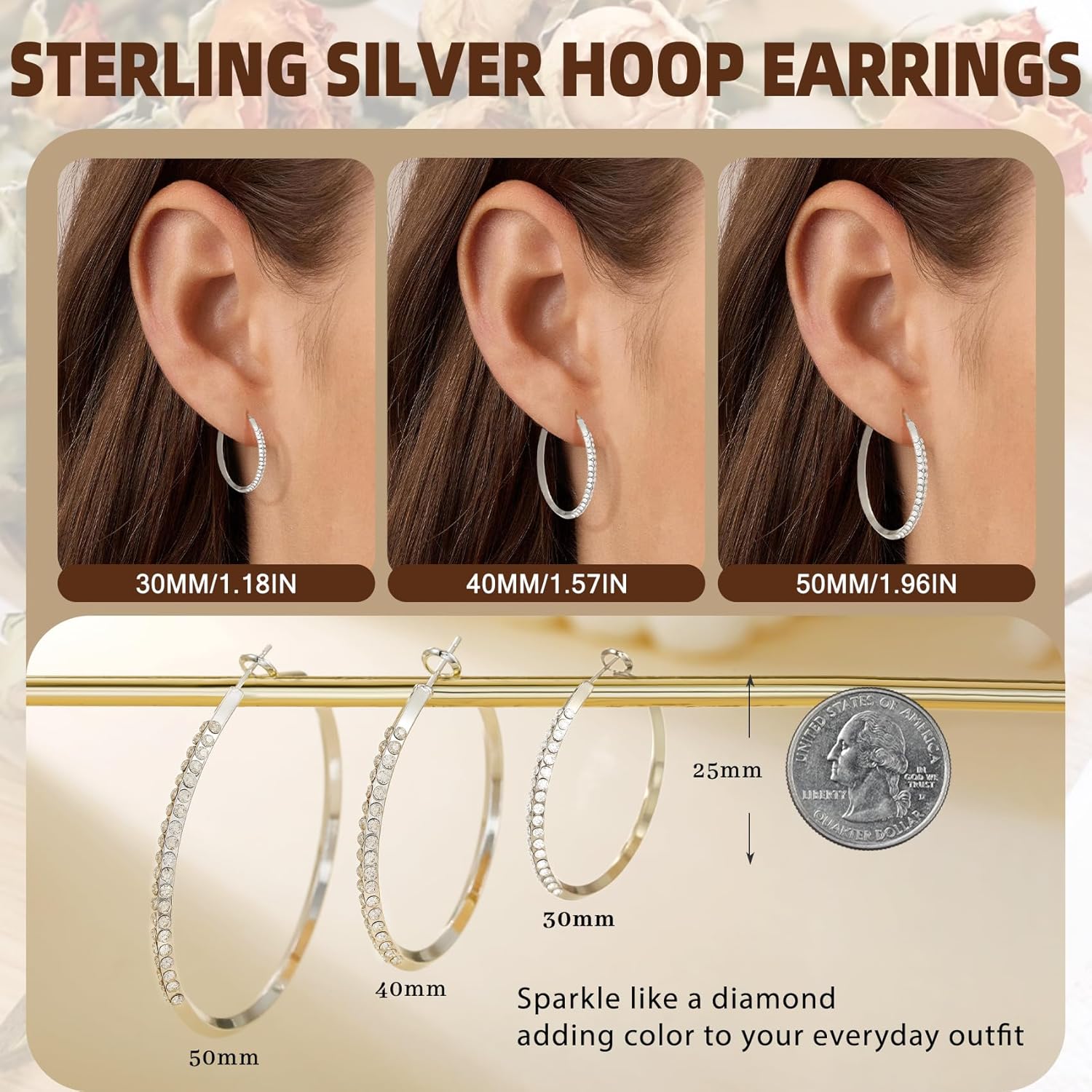 Senteria Sterling Silver Post Hoops Earrings Hypoallergenic Large 14K Gold Plated Hoop Earrings with A-Line AAA+ Cubic Zirconia Lightweight Thin Rhinestone Hoop Earring for Women 30/40/50MM - Image 5
