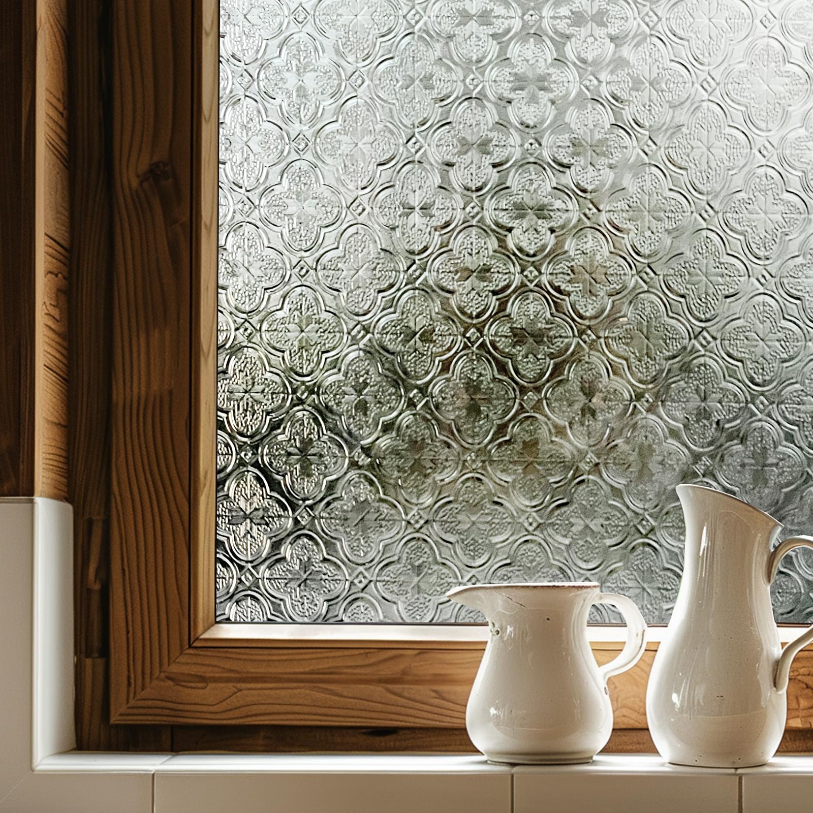 Add.Heres 3D Glass Textured Privacy Window Film, Heat Control Sun Blocking, Decorative Window Film for Home, Static Cling, Removable Non-Adhesive, Glassy Petals 17.3inch x 47.2inch