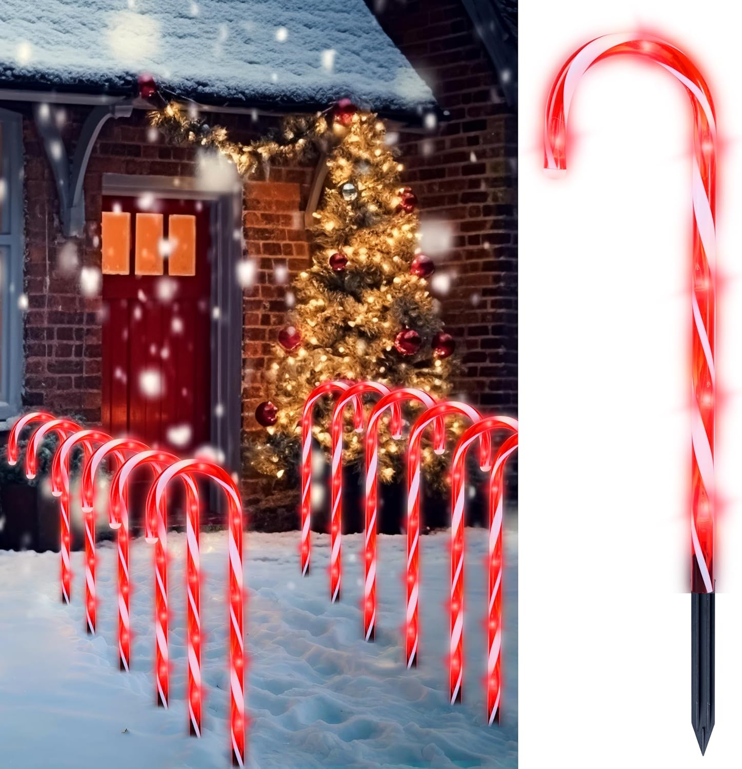 Joiedomi 12 Pcs Christmas Candy Cane Pathway Markers Lights, 17” Stakes Lights with Red, Waterproof Outdoor Decorations for Holiday Xmas Indoor,Yard, Walkway, Lawn, Garden Decor Red Light 17 inch