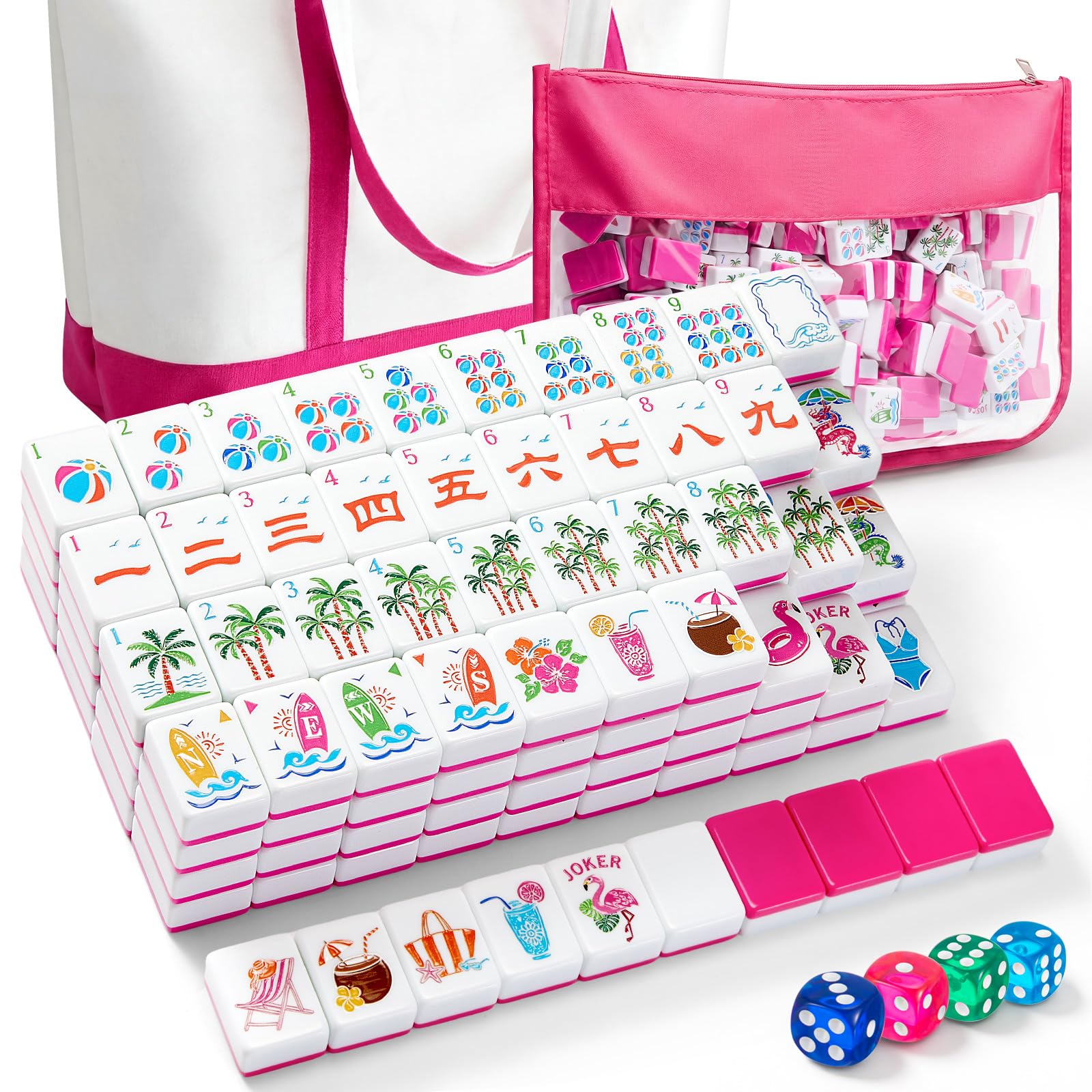 Photo 1 of Soulchen 1.2 Inch Coastal American Mahjong Set, 168 Summer Beach Tiles with Large Tote Bag, Dice, Clear Portable Carry Pouch, Hawaii Mahjong Set for Travel Game Night Vacation Collection Gift