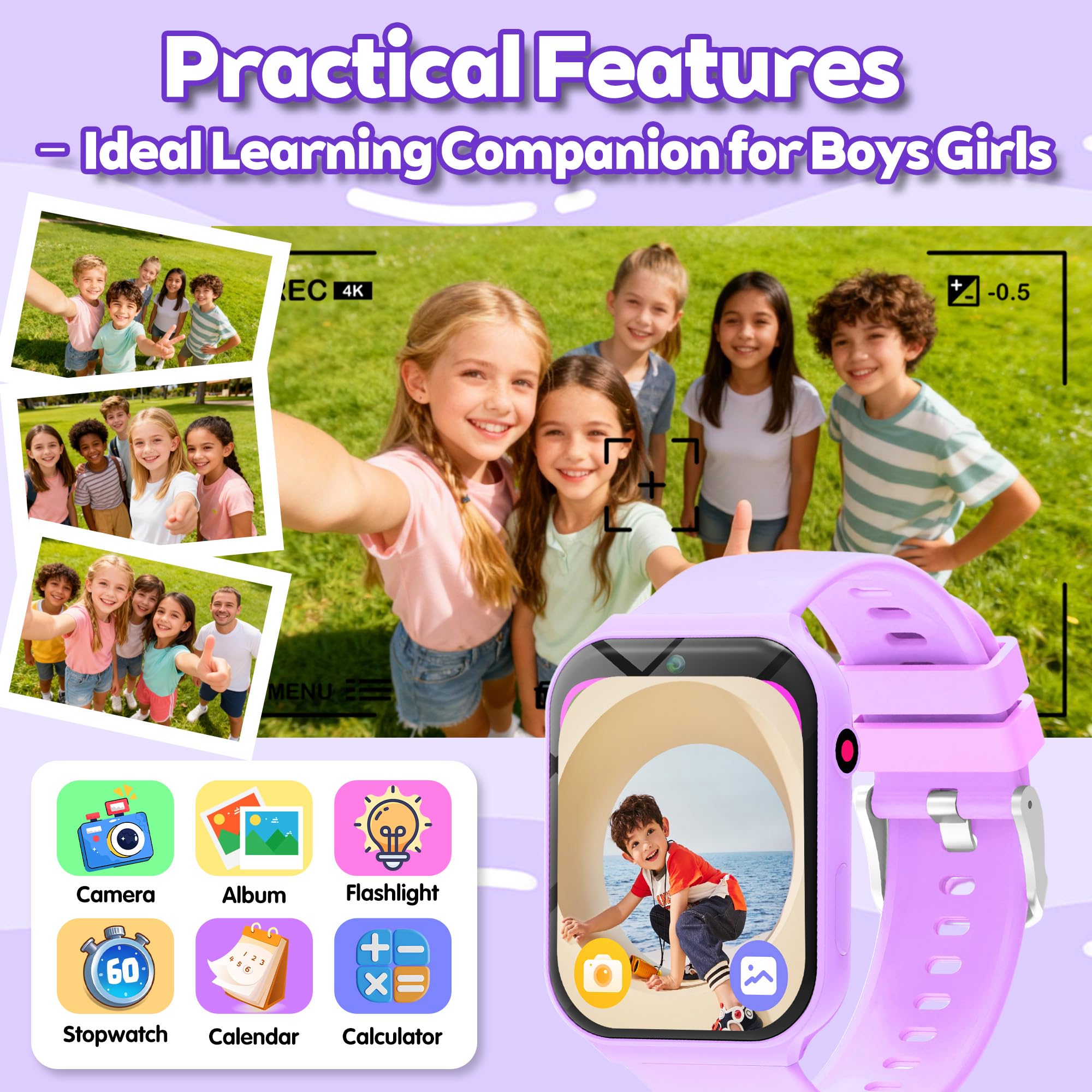 Smartwatch Bambini – 18 Giochi Educativi (Matematica e Logica) con Fotocamera e Monitor del Sonno | Schermo Touch 1,83", Contapassi, Sveglia | Activity Tracker Regalo per Ragazze e Ragazzi