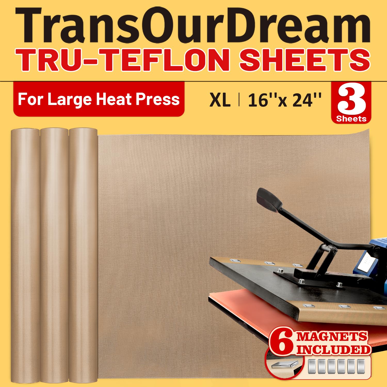 TransOurDream 3 PTFE Teflon Sheets Size XL16 x 24" for Heat Transfer Paper and Sublimation Paper and 6 Magnets for Holding Heat Press Reusable Heat Resistant Non Stick-image-28