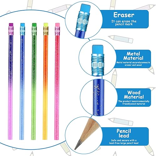 Miniatura 4 de Zonon Lápiz metálico con purpurina que cambia de color con borrador, lápices de madera que cambian de color, termocrómicos para premios, regalos de